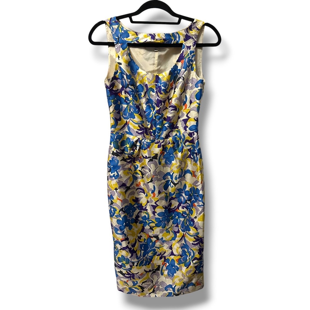 LK Bennett London Floral Sleeveless Dress Wool Silk Multi 2 Wedding Guest Luxury